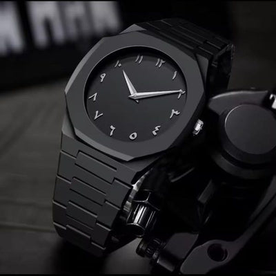 Aura Quartz Watch – Sleek Black, Lightweight Design with Arabic Numerals
