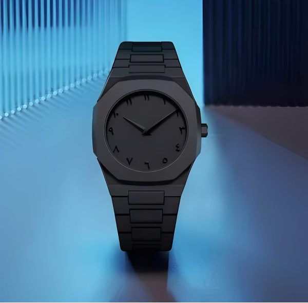 Aura Quartz Watch – Sleek Black, Lightweight Design with Arabic Numerals